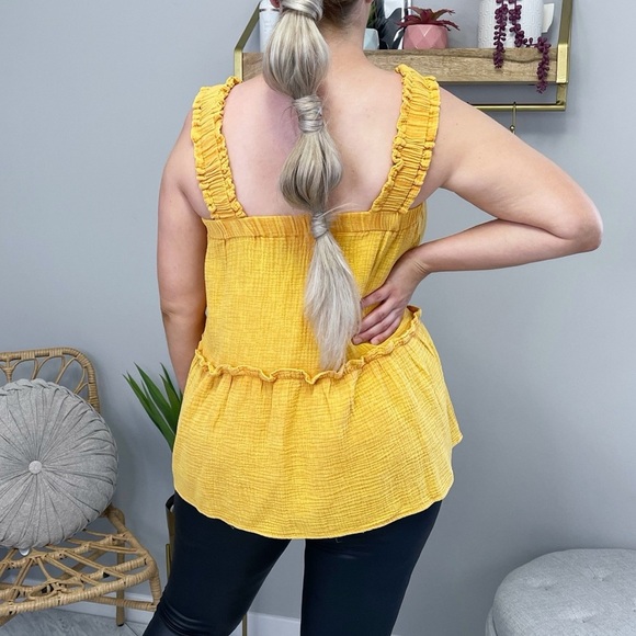 Yellow Tank Top Vibrant Lightweight Ruched - ODDI - Picture 3 of 7